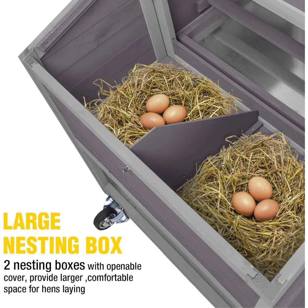 Chicken Coop Expandable Mobile Chicken House for Outdoor with Wheels, Nesting Box