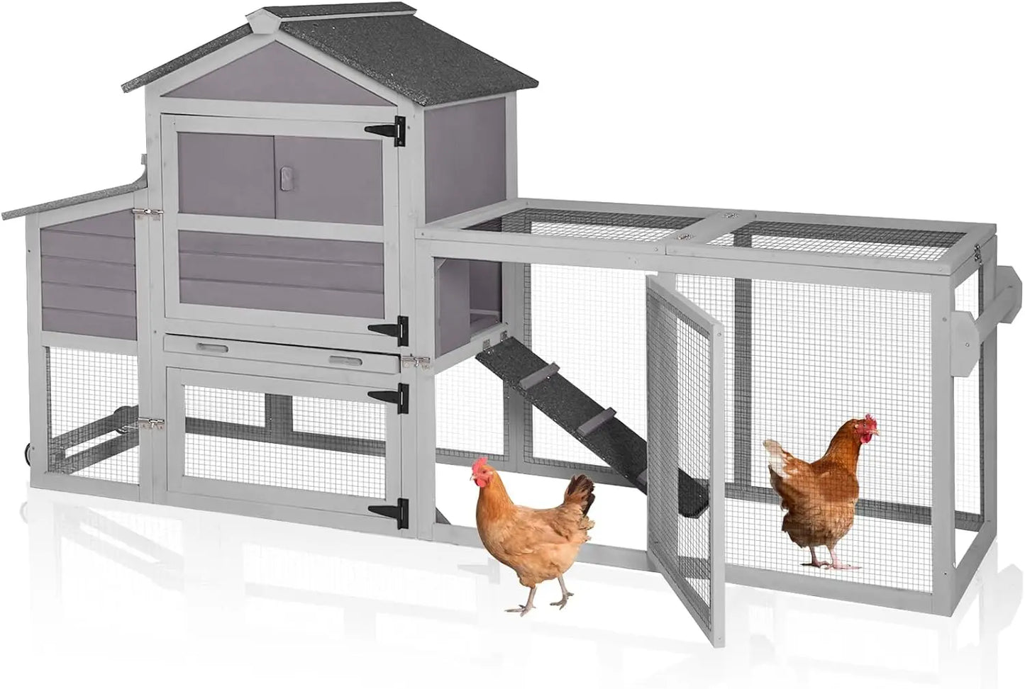 Chicken Coop Expandable Mobile Chicken House for Outdoor with Wheels, Nesting Box