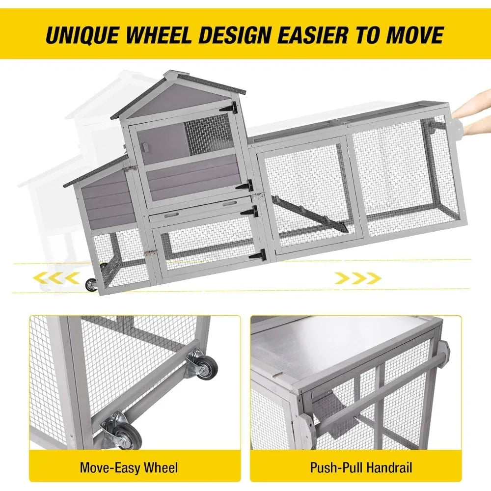 Chicken Coop Expandable Mobile Chicken House for Outdoor with Wheels, Nesting Box